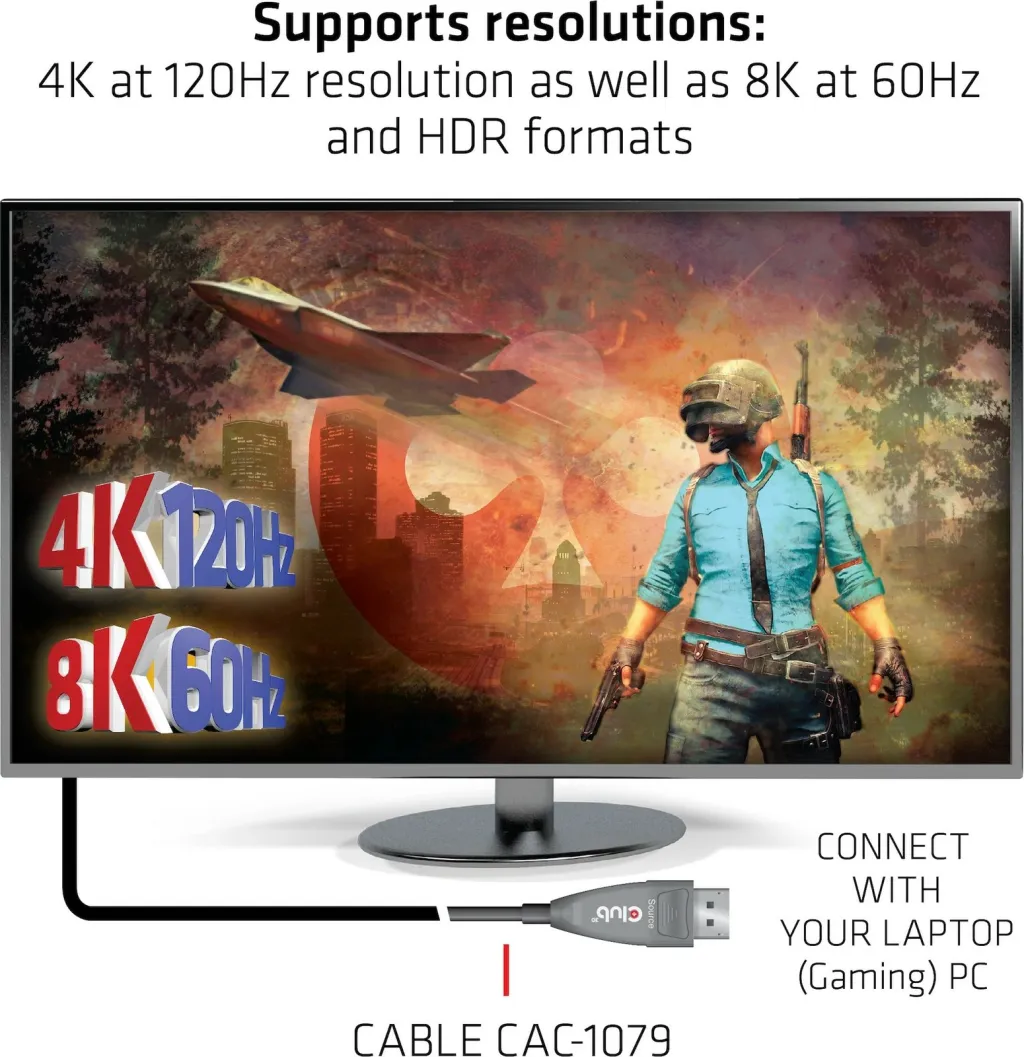 Kabllo DisplayPort Club3D 1.4, 20m, 4K120Hz, e zezë - 4