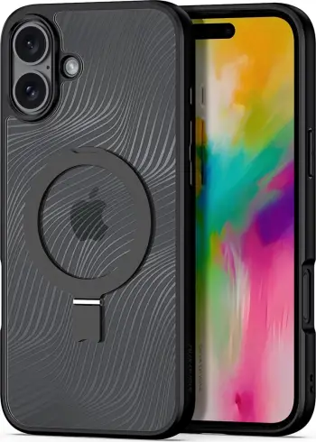 Mbështjellës Dux Ducis Aimo Mag për iPhone 16, me MagSafe dhe mbajtëse, i zi