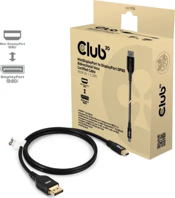 Kabllo DisplayPort Club3D MiniDP 2.1 në DP2.1, 1m, 10K60Hz, e zezë