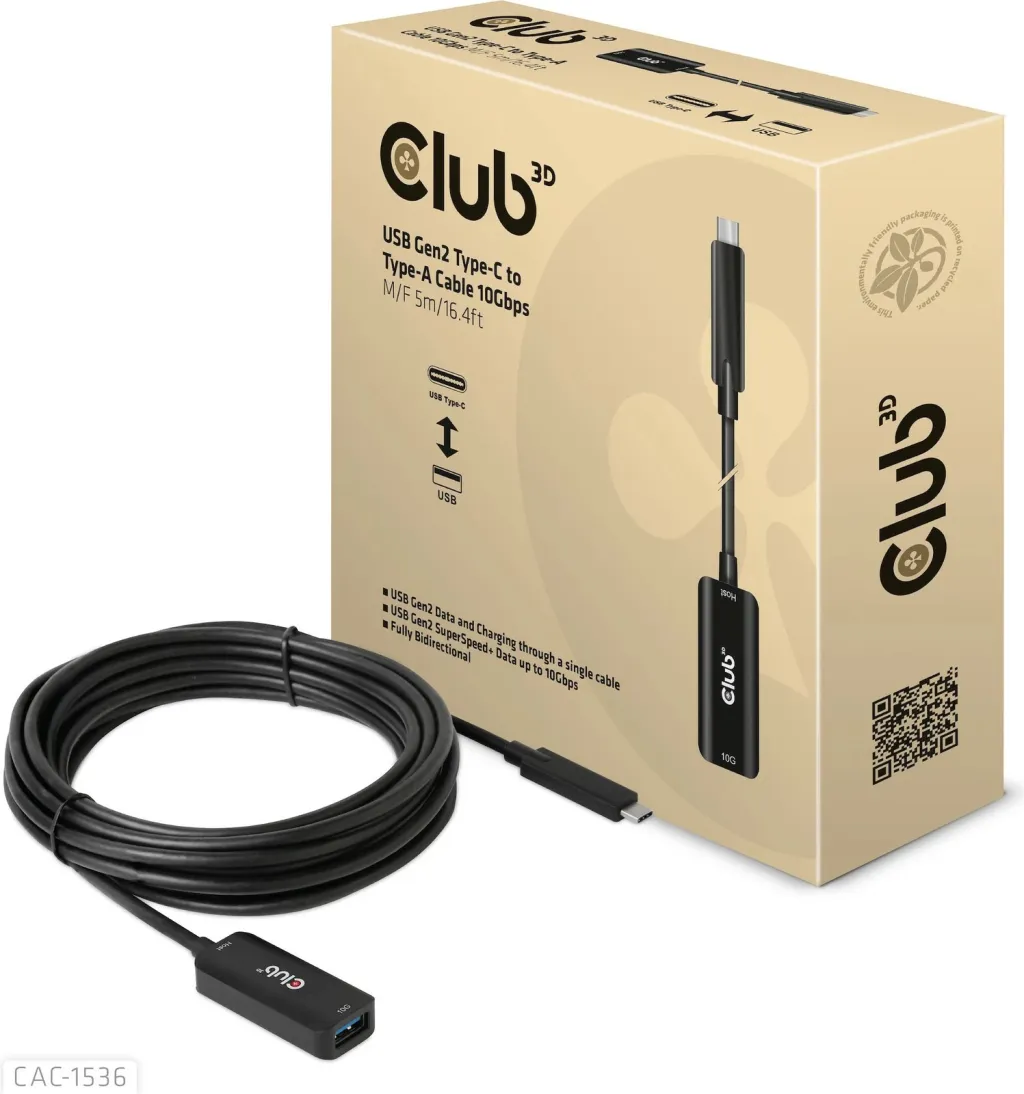 Kabllo USB Club3D USB 3.2 Type-C në Type-A 5m e zezë - 1