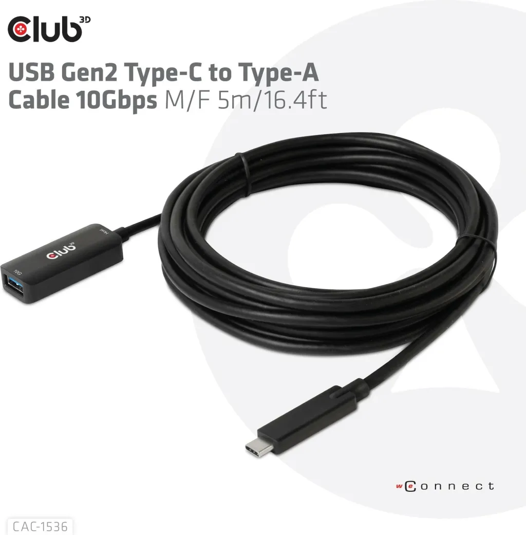 Kabllo USB Club3D USB 3.2 Type-C në Type-A 5m e zezë - 2