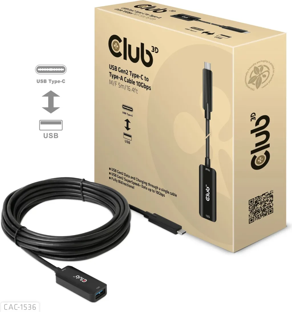 Kabllo USB Club3D USB 3.2 Type-C në Type-A 5m e zezë - 3