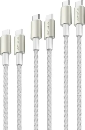 Kabllo USB-C 4smarts PremiumCord 3m, set 3 copë, 60W, najlon, e bardhë