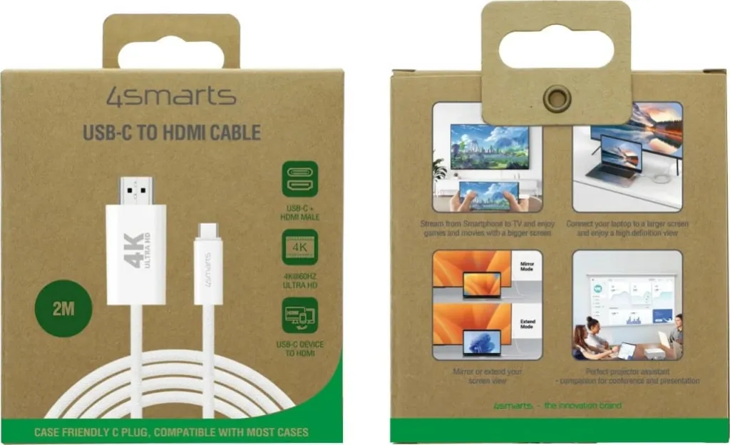 Kabëll USB-C në HDMI 4smarts 540955, 2 m, Bardhë - 4