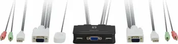 Switch LevelOne KVM-0223, 2-Port USB VGA, mbështetje audio, 2048 x 1536 pixels, e zezë