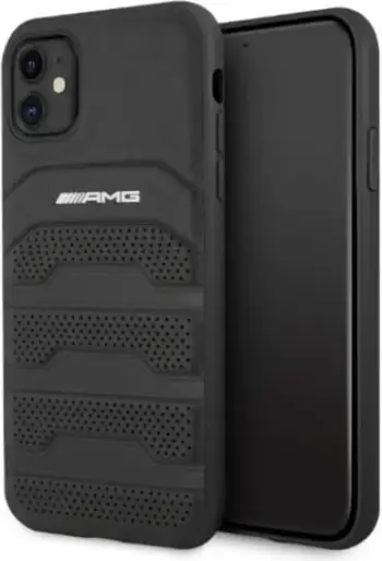 Mbështjellës Mercedes AMG Debossed Lines për iPhone 11 6.1", lëkurë, zi