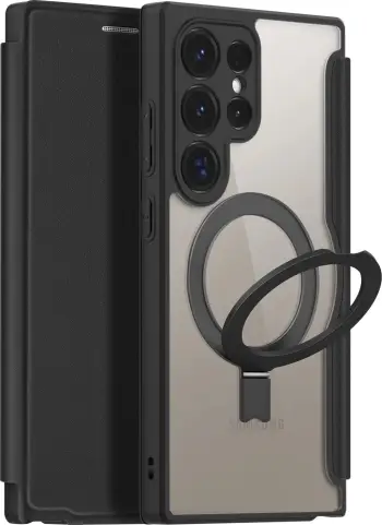 Mbështjellës Dux Ducis Skin X Pro me kapak dhe unazë magnetike për Samsung S24 Ultra, i zi