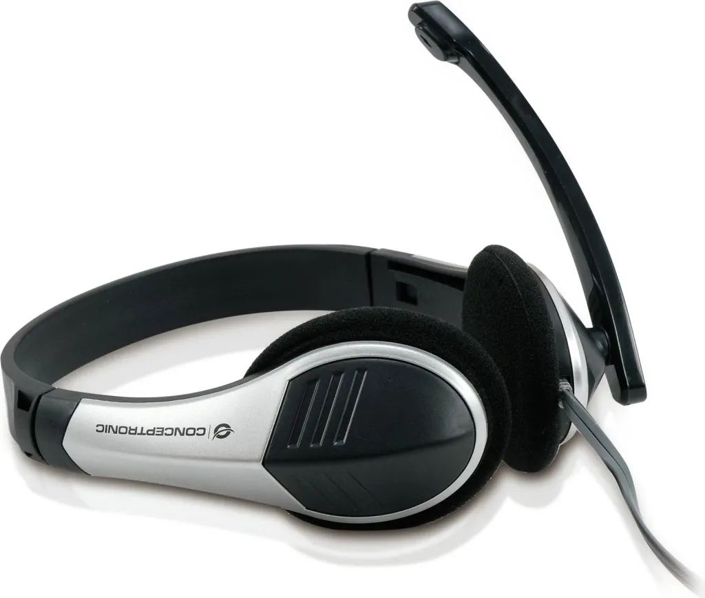 Kufje Conceptronic Headset USB, mikrofon, stereo, 2m, zi/argjendtë - 1