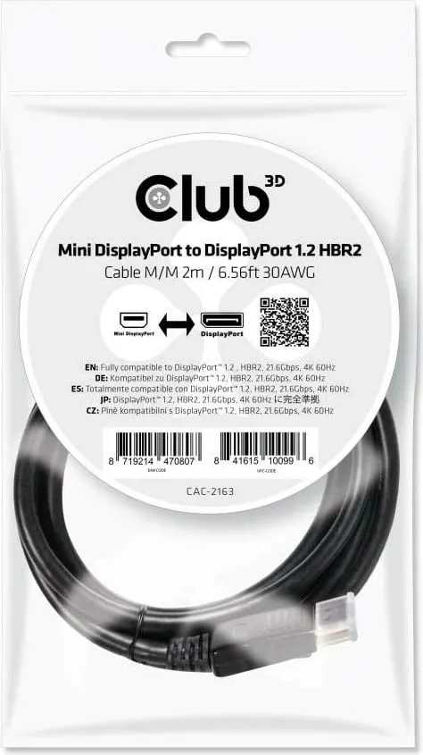 Kabllo Club3D Mini DisplayPort në DisplayPort 2m, 4K, e zezë - 2