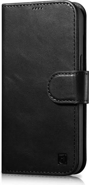 Mbështjellës iCarer Oil Wax Wallet Case 2in1 për iPhone 14 Pro, lëkurë natyrale, Anti-RFID, e zezë