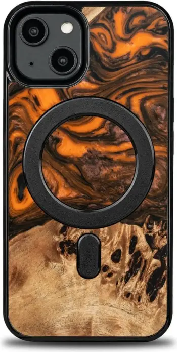 Mbështjellës Bewood Unique Orange për iPhone 15, MagSafe, portokalli dhe zi