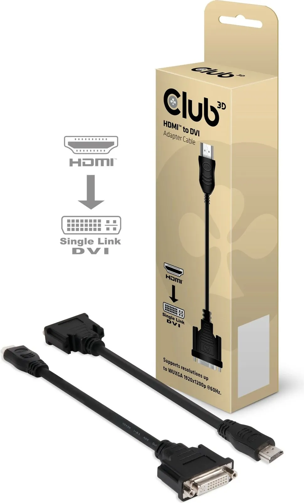 Adapter HDMI në DVI Club3D, Plug and Play, 1920x1200, i zi - 1