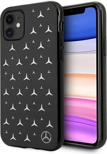 Mbështjellës Mercedes MEHCN61ESPBK për iPhone 11, hardcase, Silver Stars Pattern, zi