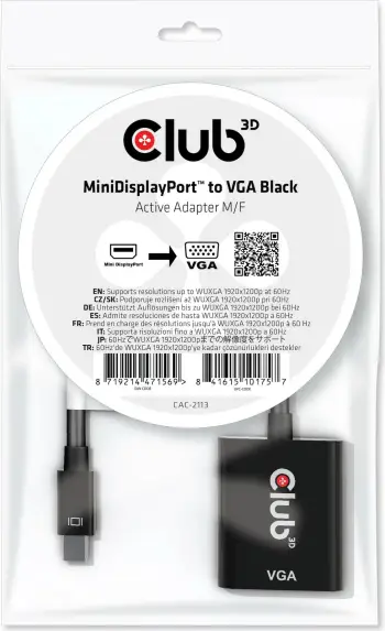 Adapter Mini DisplayPort në VGA Club3D CAC-2113, aktiv, e zezë