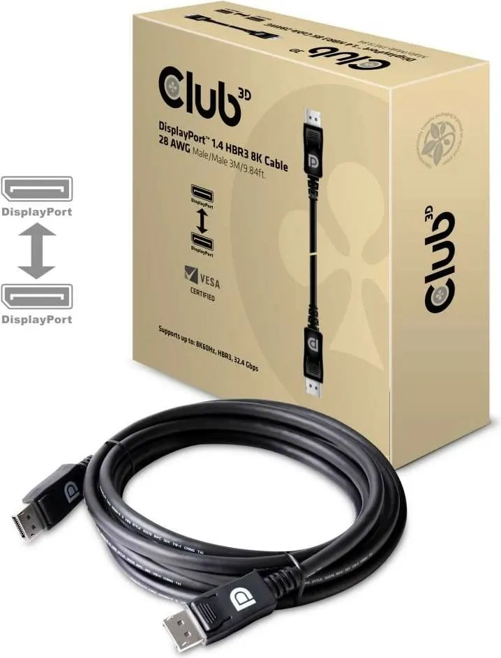 Kabllo DisplayPort Club3D 1.4, 3m, 32.4Gb/s, e zezë - 2