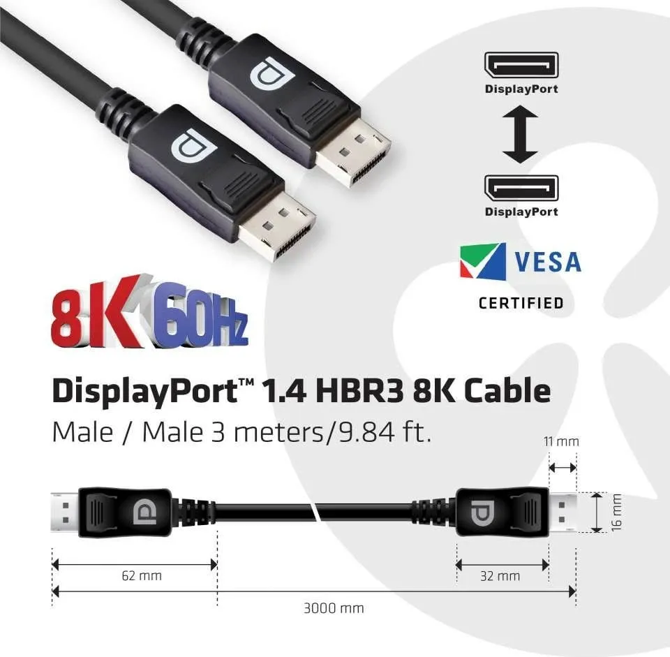 Kabllo DisplayPort Club3D 1.4, 3m, 32.4Gb/s, e zezë - 3