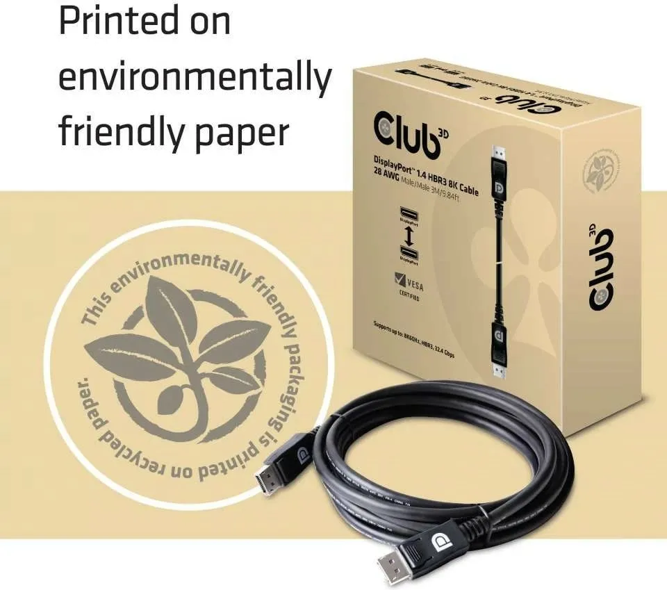 Kabllo DisplayPort Club3D 1.4, 3m, 32.4Gb/s, e zezë - 5