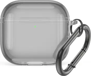 Mbështjellës Hurtel për AirPods 4, transparent me karabiner, Gri