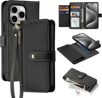 Mbështjellës Dux Ducis Lawa për iPhone 15 Pro Max, lëkurë, me portofol magnetik, i zi