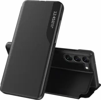 Mbështjellës Hurtel Eco Leather View Case për Samsung Galaxy A05s, me kapak, e zezë