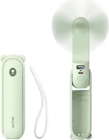 Ventilator dore Jisulife Life8 Plus, 4500 mAh, me power bank dhe dritë LED, Gjelbër