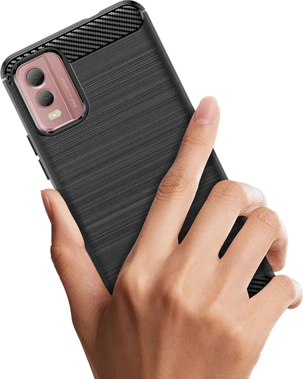 Mbështjellës Hurtel Carbon Case për Nokia C32, silikon, i zi - 5