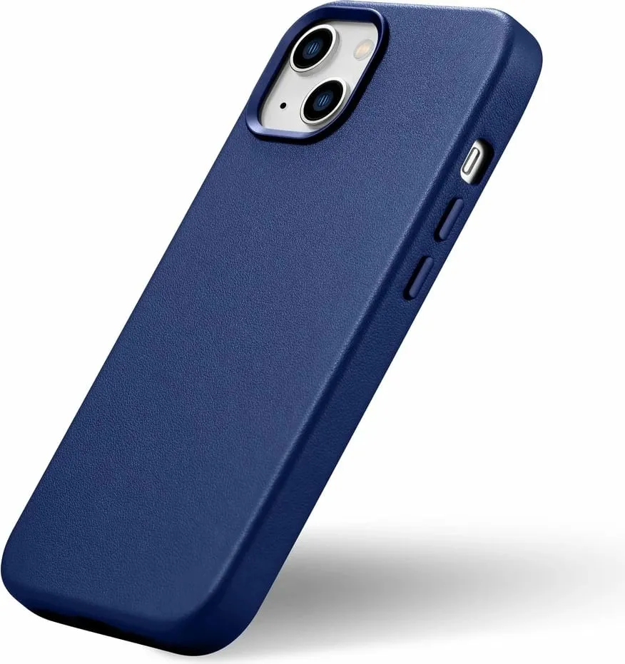 Mbështjellës iCarer për iPhone 14, lëkurë natyrale, MagSafe, kaltër - 5