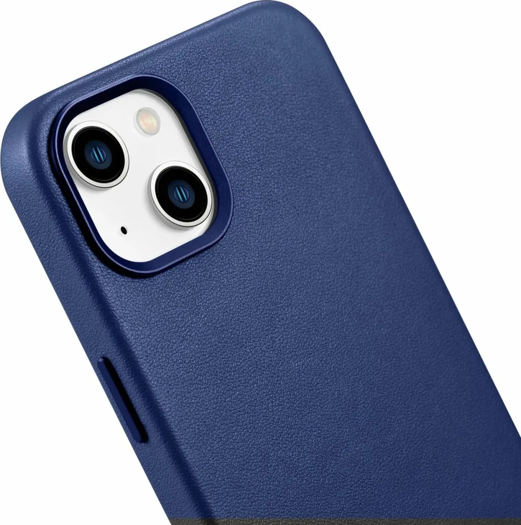 Mbështjellës iCarer për iPhone 14, lëkurë natyrale, MagSafe, kaltër - 6
