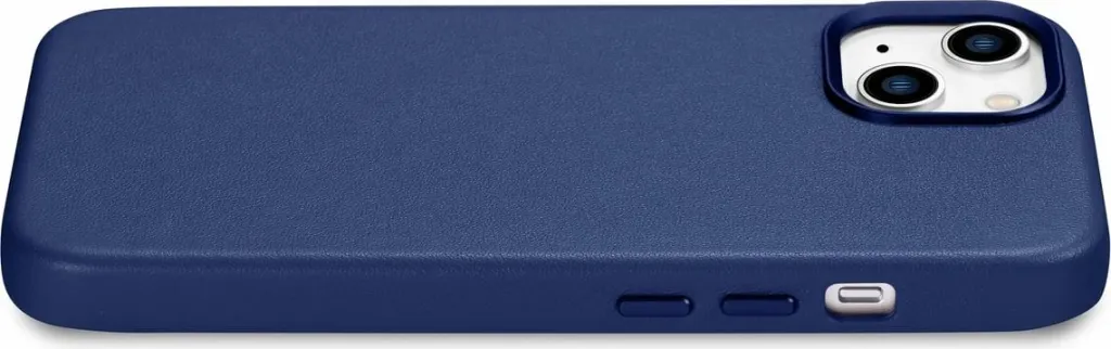 Mbështjellës iCarer për iPhone 14, lëkurë natyrale, MagSafe, kaltër - 7
