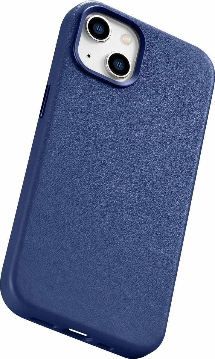 Mbështjellës iCarer për iPhone 14, lëkurë natyrale, MagSafe, kaltër - 8