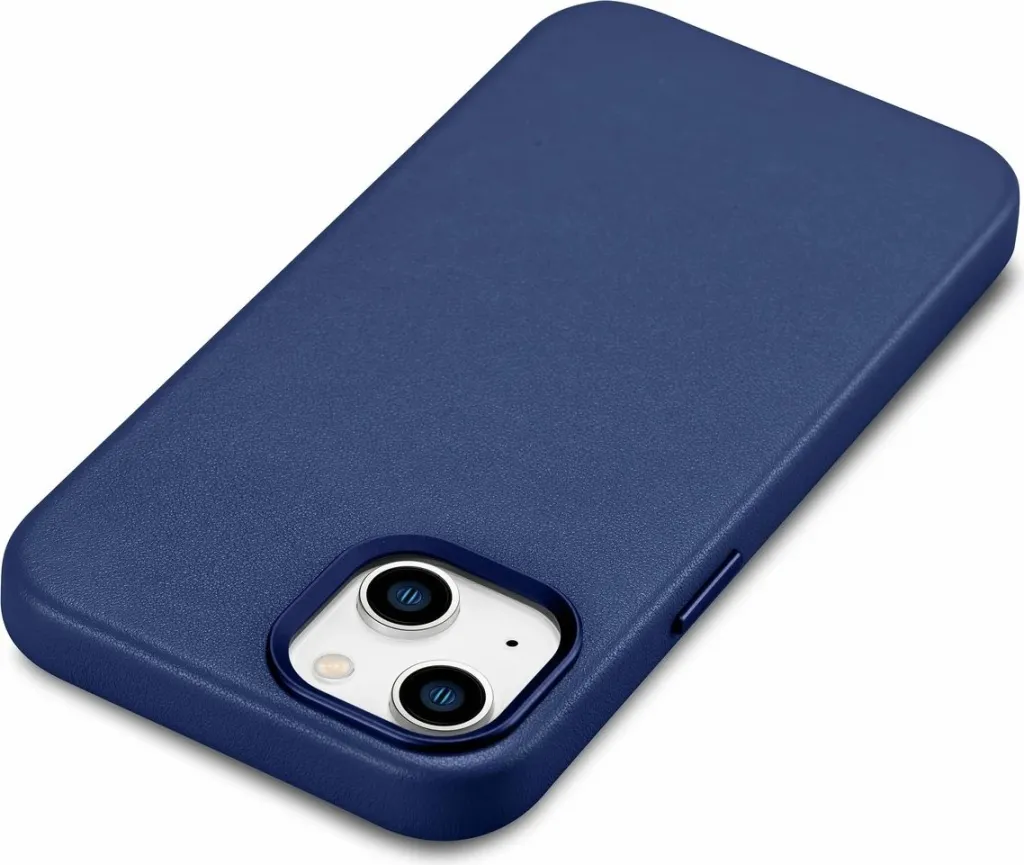 Mbështjellës iCarer për iPhone 14, lëkurë natyrale, MagSafe, kaltër - 9
