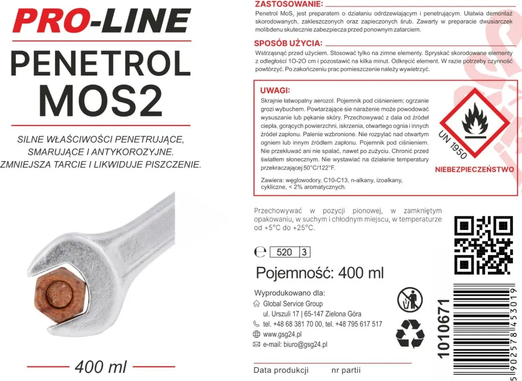 Spërkatës për heqje ndryshku Pro-Line PENETROL MoS2, 400 ml - 2