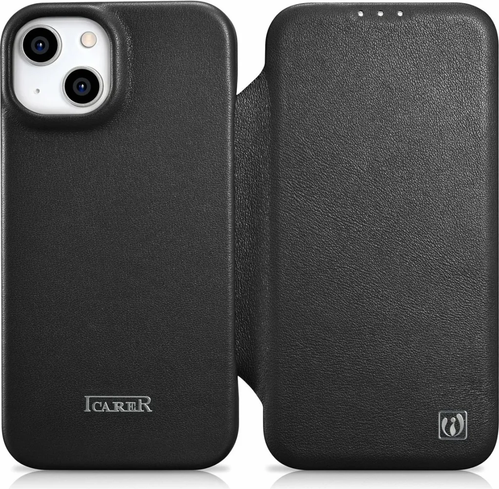 Mbështjellës iCarer CE Premium lëkurë për iPhone 14 Plus, MagSafe, i zi - 1