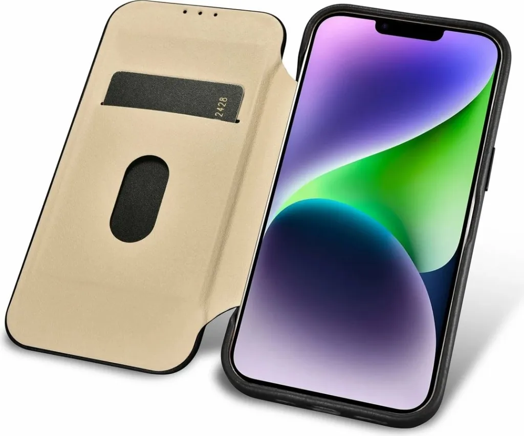 Mbështjellës iCarer CE Premium lëkurë për iPhone 14 Plus, MagSafe, i zi - 15