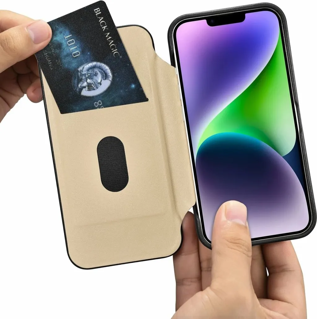 Mbështjellës iCarer CE Premium lëkurë për iPhone 14 Plus, MagSafe, i zi - 17