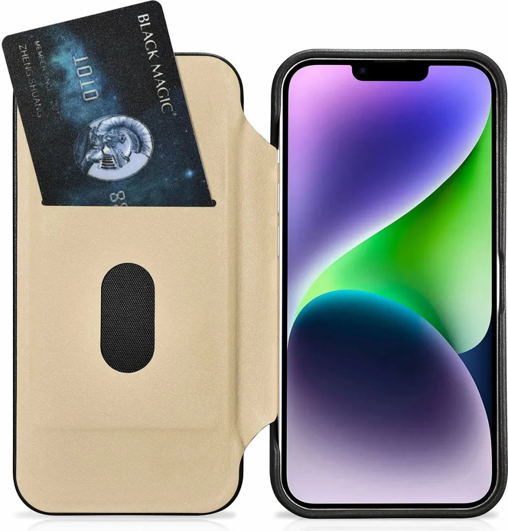 Mbështjellës iCarer CE Premium lëkurë për iPhone 14 Plus, MagSafe, i zi - 18