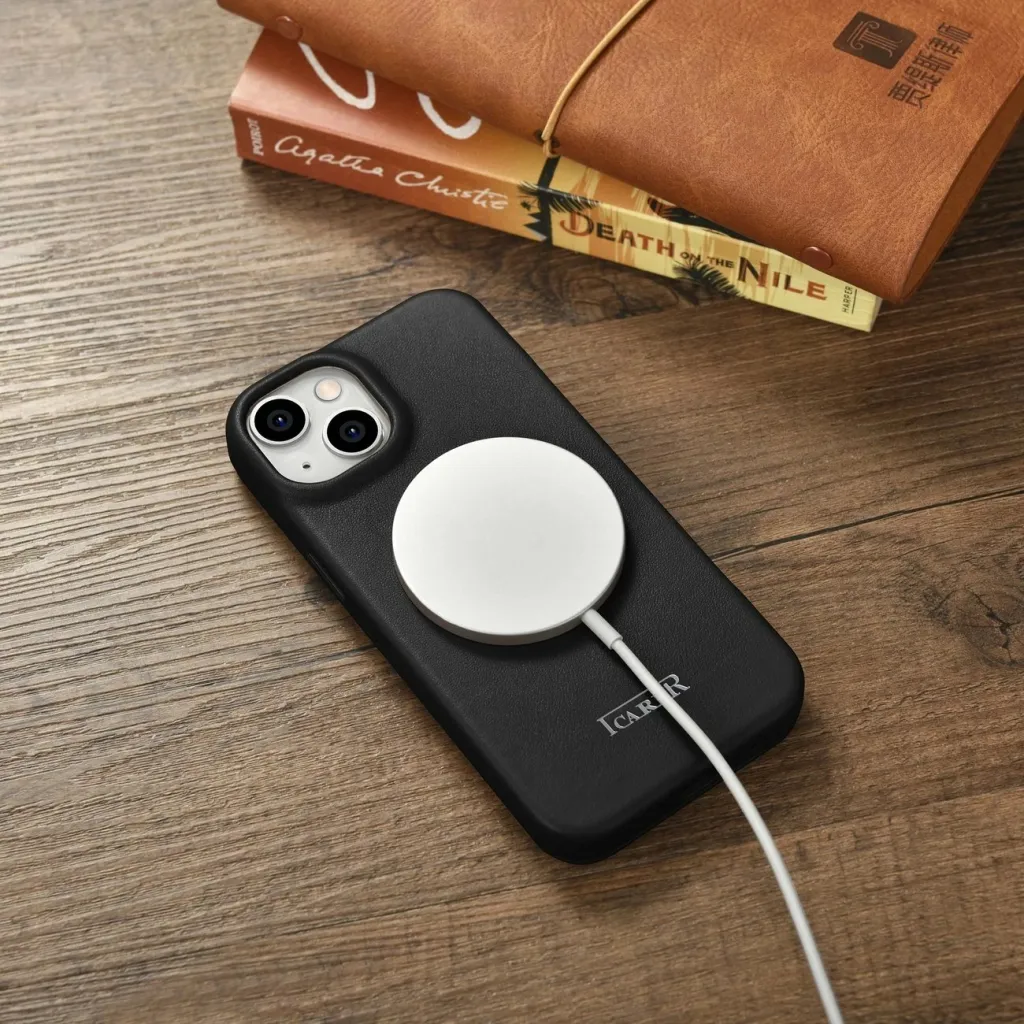 Mbështjellës iCarer CE Premium lëkurë për iPhone 14 Plus, MagSafe, i zi - 20