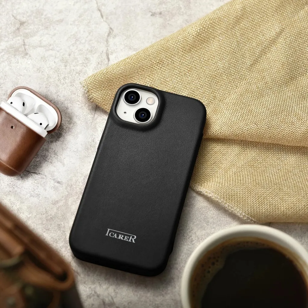 Mbështjellës iCarer CE Premium lëkurë për iPhone 14 Plus, MagSafe, i zi - 22