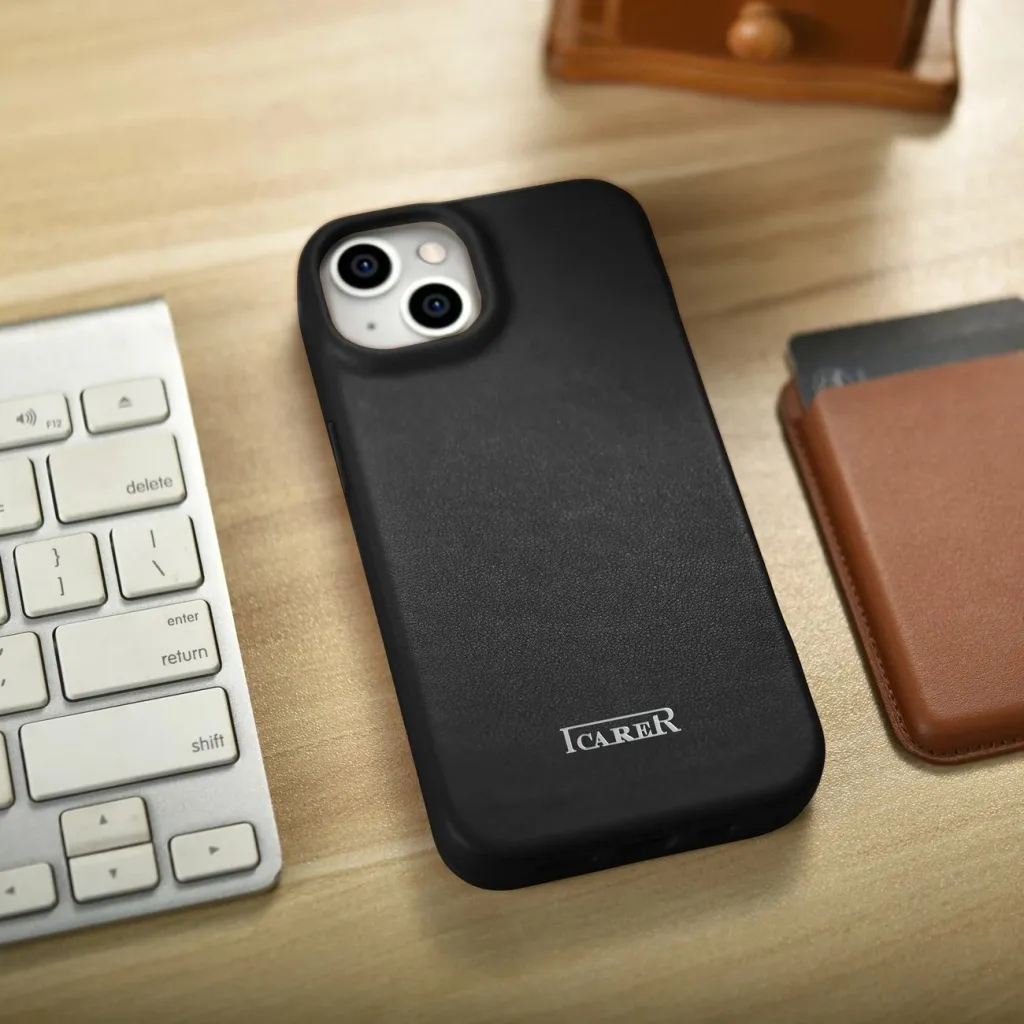 Mbështjellës iCarer CE Premium lëkurë për iPhone 14 Plus, MagSafe, i zi - 23