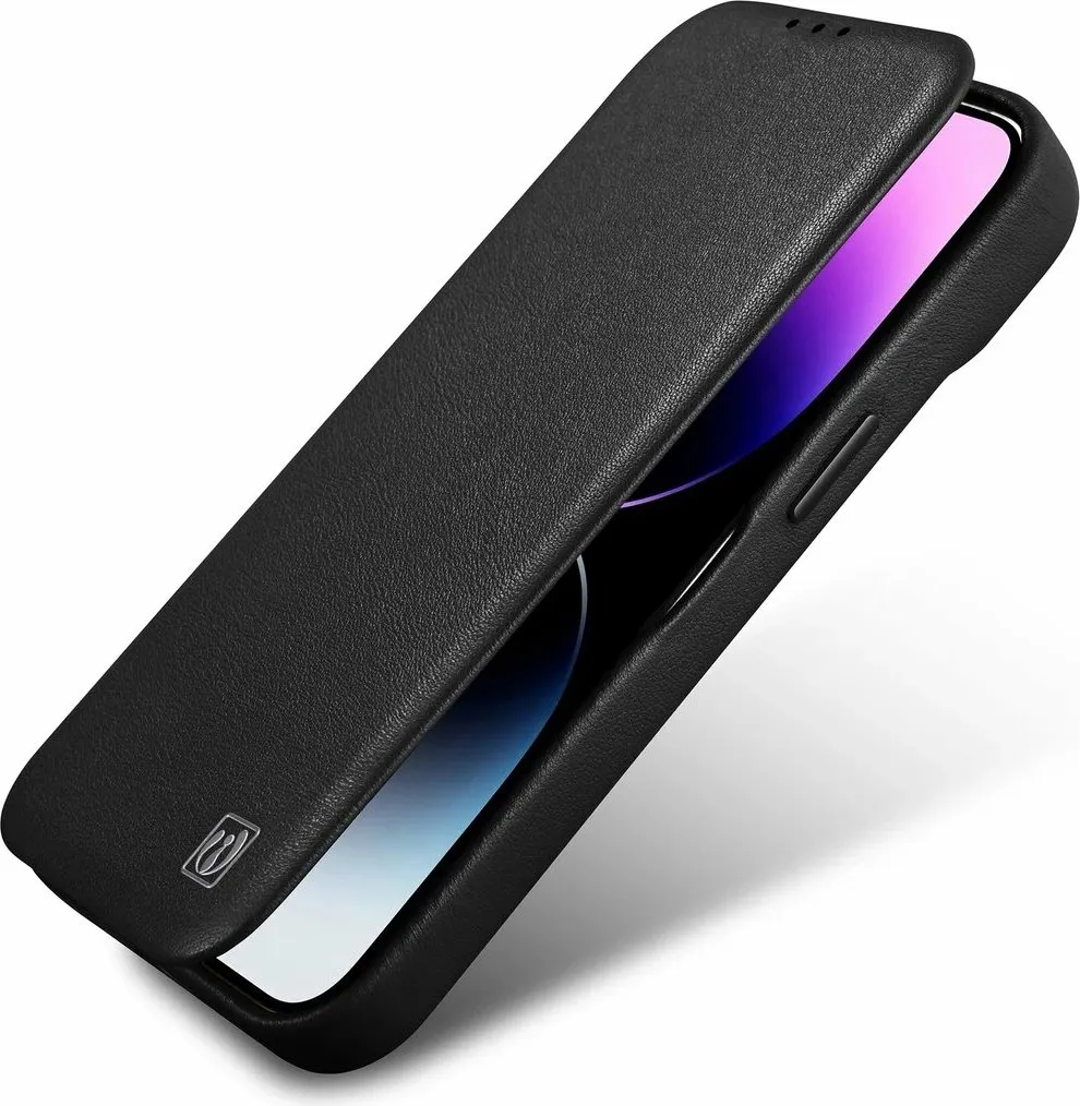 Mbështjellës iCarer CE Premium lëkurë për iPhone 14 Plus, MagSafe, i zi - 9