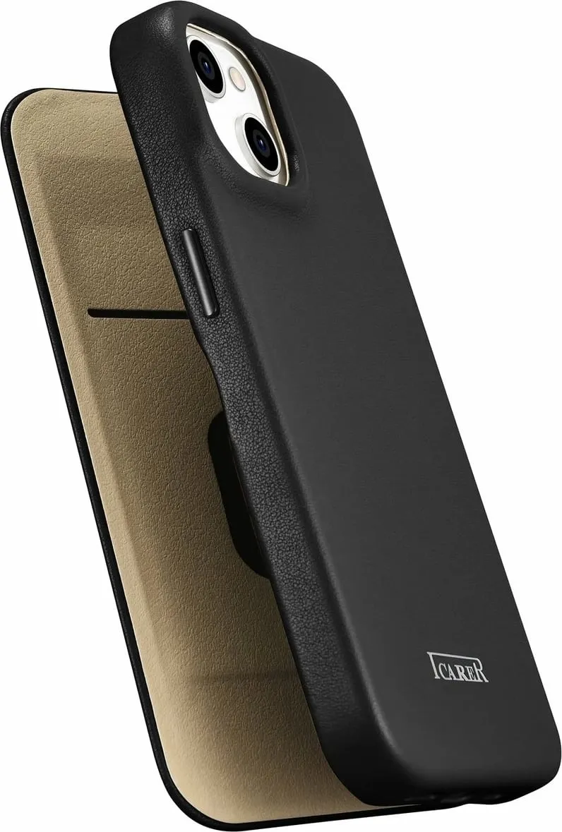 Mbështjellës iCarer CE Premium lëkurë për iPhone 14 Plus, MagSafe, i zi - 10