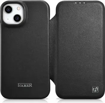 Mbështjellës iCarer CE Premium lëkurë për iPhone 14 Plus, MagSafe, i zi