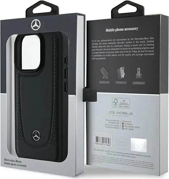 Mbështjellës Mercedes për iPhone 16 Pro Max, lëkurë, i zi - 2