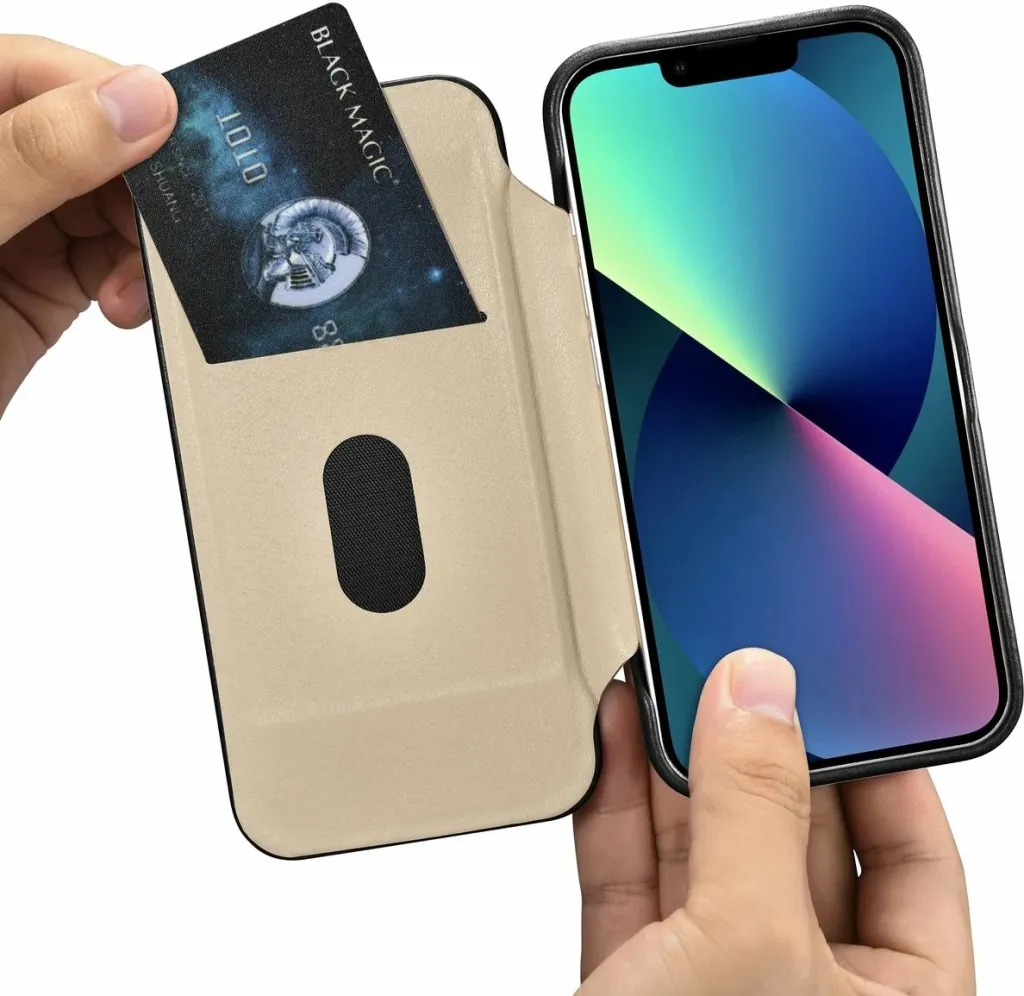 Mbështjellës iCarer Oil Wax Premium Leather Folio për iPhone 14 Plus, MagSafe, i zi - 18