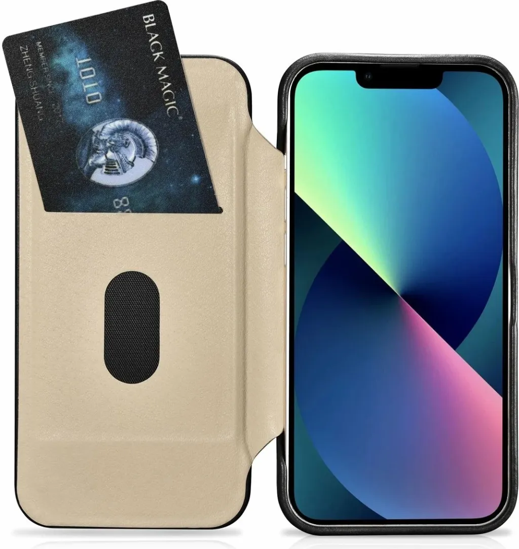 Mbështjellës iCarer Oil Wax Premium Leather Folio për iPhone 14 Plus, MagSafe, i zi - 19