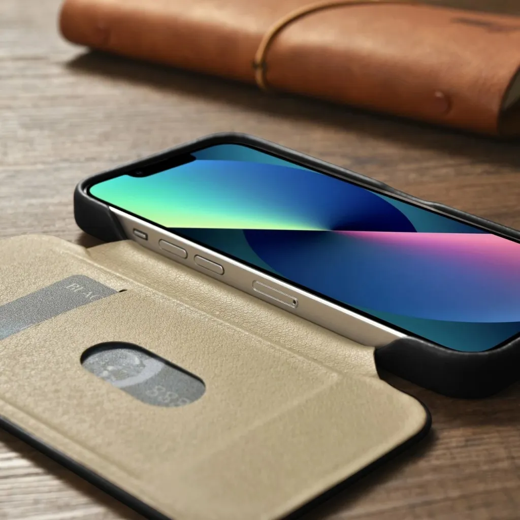 Mbështjellës iCarer Oil Wax Premium Leather Folio për iPhone 14 Plus, MagSafe, i zi - 22