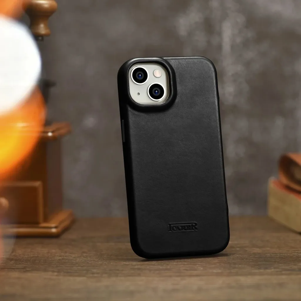 Mbështjellës iCarer Oil Wax Premium Leather Folio për iPhone 14 Plus, MagSafe, i zi - 25