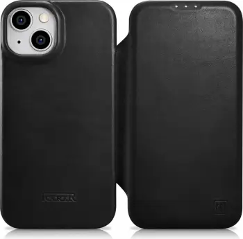 Mbështjellës iCarer Oil Wax Premium Leather Folio për iPhone 14 Plus, MagSafe, i zi