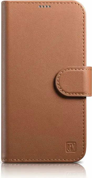 Mbështjellës iCarer Wallet Case 2in1 për iPhone 14 Pro, lëkurë natyrale, Anti-RFID, Kafe