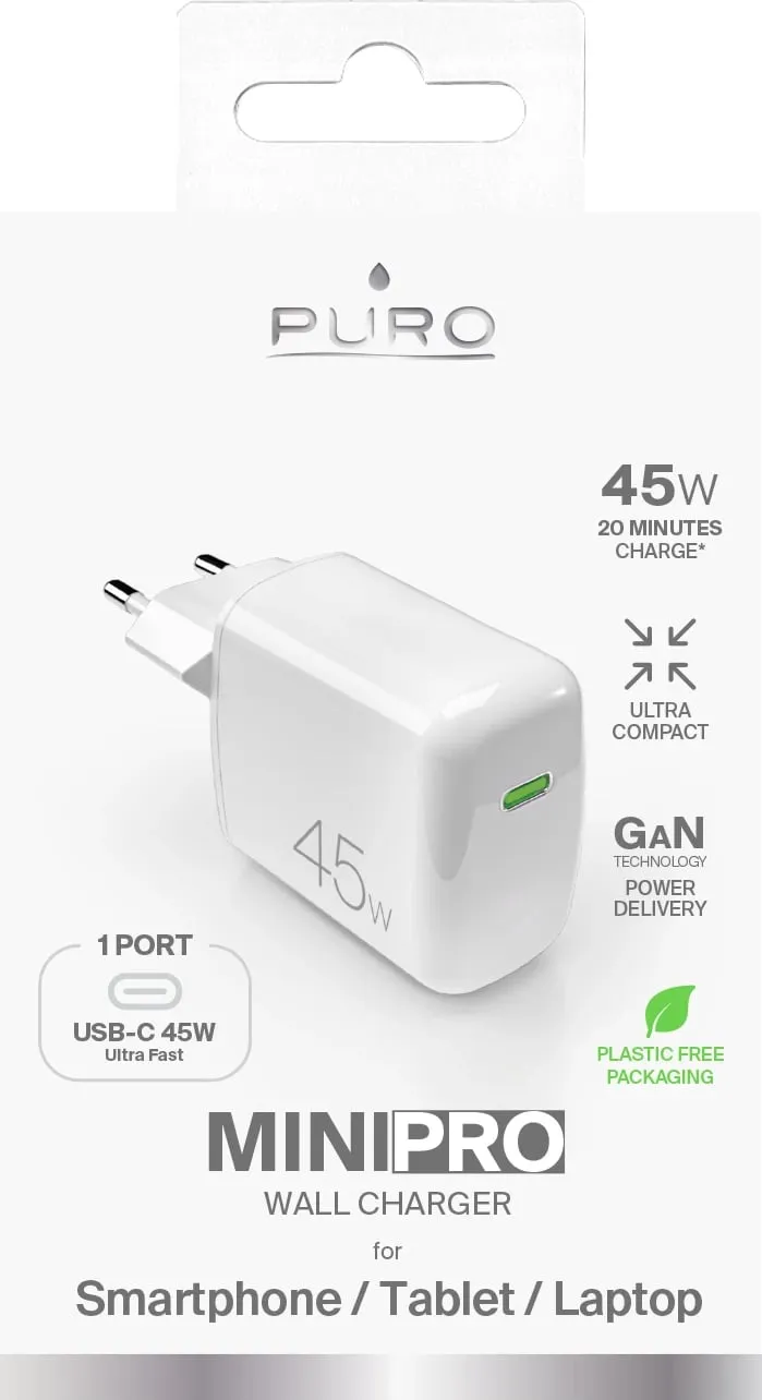 Karikues muri Puro Super Mini 45W PD GaN, USB-C, i bardhë - 2